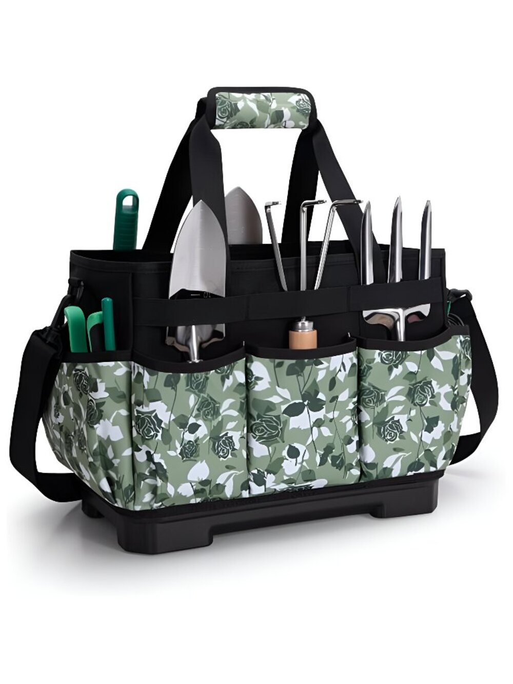 Garden Tool Bag with Hard Bottom, Garden Tote with Shoulder Strap